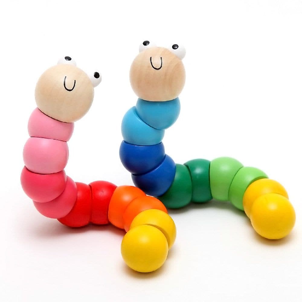 Woodie the worm - Blue, You will love our Woodie Worm character in Blue. Woodie Worm is a jointed worm made of wood and painted in lots of lovely bright and appealing colours with a happy face. Woodie Worm will provide hours of bending and twisting and makes a fun fidget toy for your fiddlers and fidgets.The woodie worms will support a child's hand eye coordination, fine motor skills, learning about minibeasts, things that move, colours understanding the world. Woodie the worm helps to keep them occupied, d