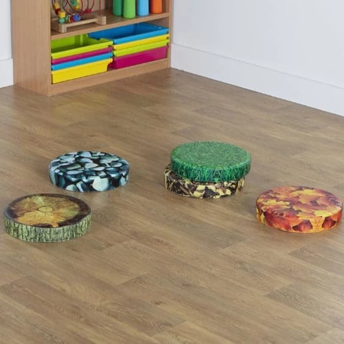 Woodland Nature Cushions Pack Of 5 Cushions, An innovative woodland range with realistic designs to fire curiosity and imagination and bring the outdoors in to the classroom environment. Featuring stunning high quality digital prints, these cushions offer versatility and great value for money. An innovative woodland range with realistic designs to fire curiosity and imagination and bring the outdoors in to the classroom environment. These high quality, wipe clean PVC cushions are great for supporting fundam