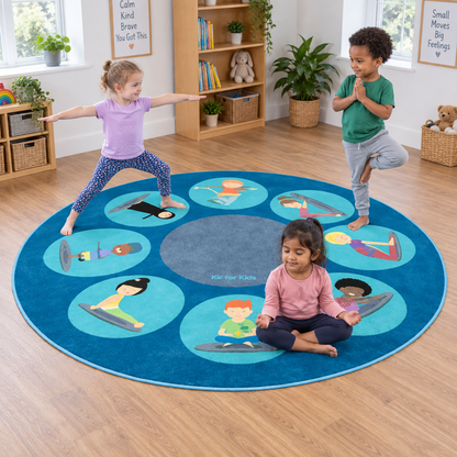 Yoga Position Carpet – three children using separate yoga placements