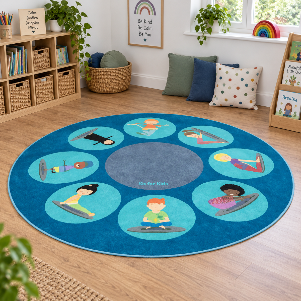 Yoga Position Carpet – circular classroom mindfulness carpet
