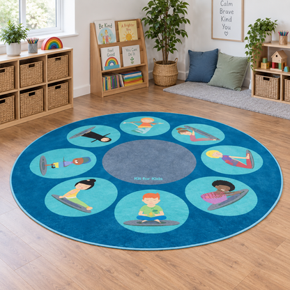 Yoga Position Carpet – full eight-position rug in a nursery activity space