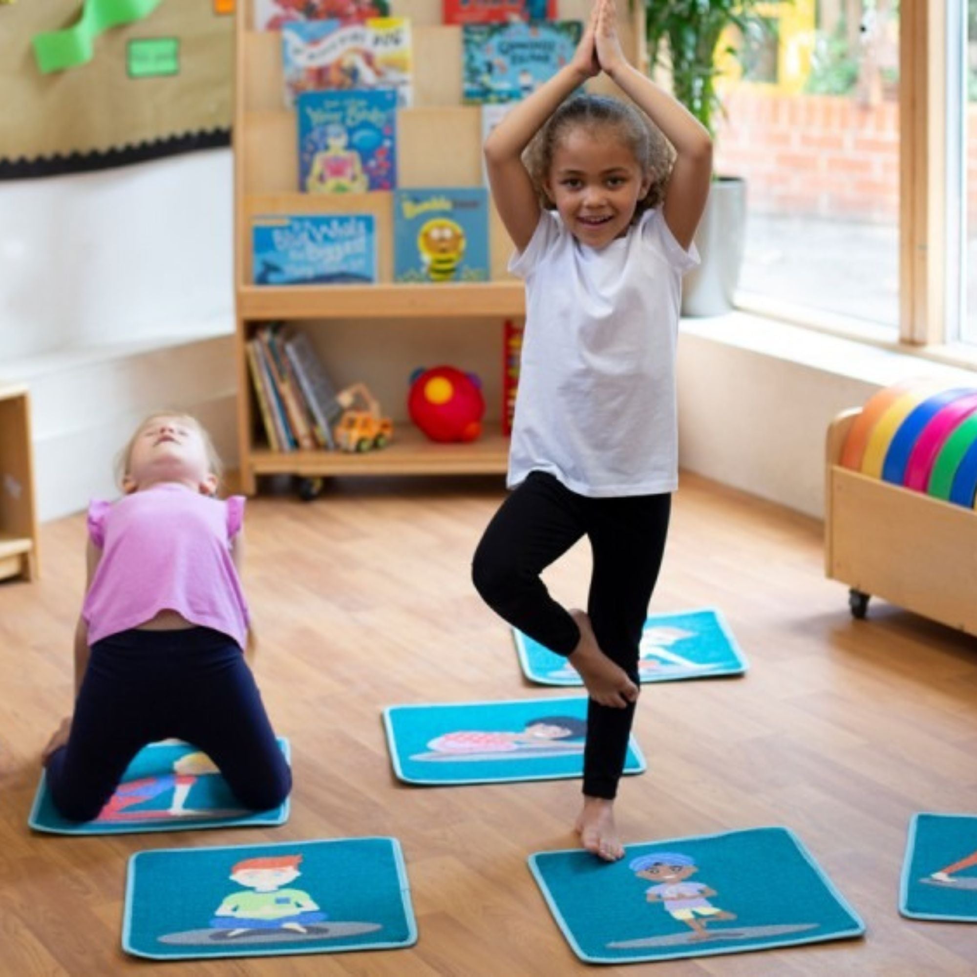 Yoga Position Indoor Outdoor Mini Placement Mats with Free Holdall, These Yoga position mini placement mats are Ideal for promoting children's well being and overall emotional health.Use the Yoga Position Indoor Outdoor Mini Placement Mats to get fit and active in a fun and engaging way whilst adding colour and style to any classroom.The Yoga Position Indoor Outdoor Mini Placement Mats come supplied with a free of charge holdall for easy storage and movement in between classes. Yoga and being mindful during