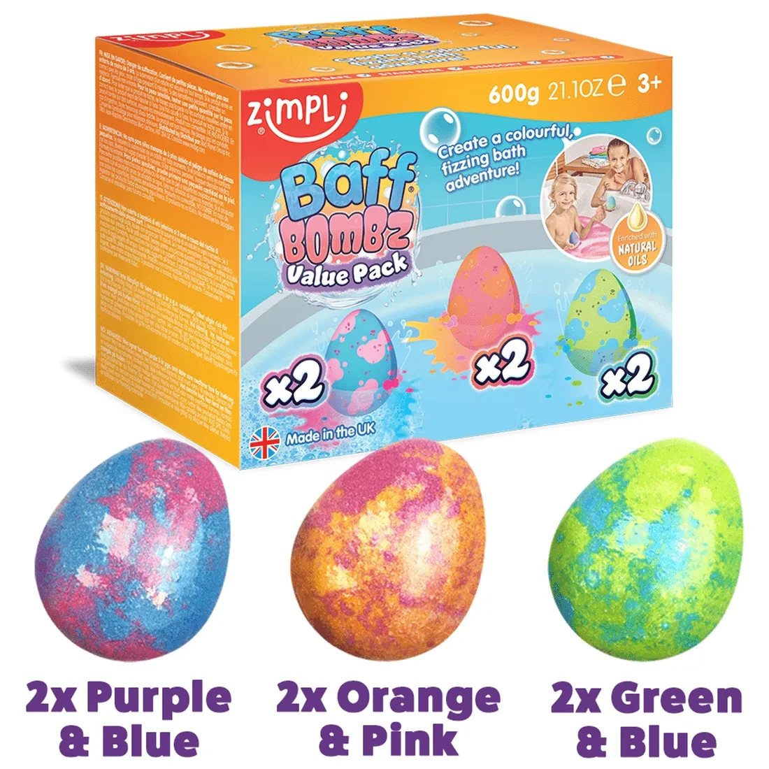 Bombz Zimpli Baff Bombz Eggs 6 Pack,Children's baff bombs,Bath bombs ...