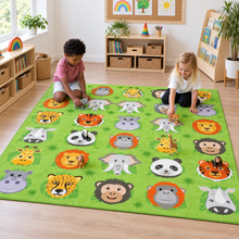 Children matching animal figures on Zoo Conservation Large Carpet