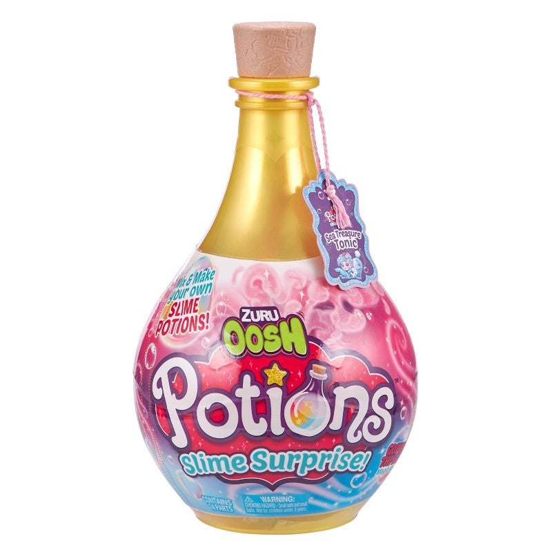 Zuru Oosh Potions Slime Surprise, Potion bottle slime kit from Zuru. Open up the potion bottle to find all of the ingredients required to make two surprise slime concoctions. Follow the recipes to mix the parts together in the special brewing bottles, adding up to three different accessories that change the slime to be glittery, textured, or something else. There are four different Oosh Potions bottles to collect, each with different recipes inside. Zuru Oosh Potions Slime Surprise Slime making kit from Zur
